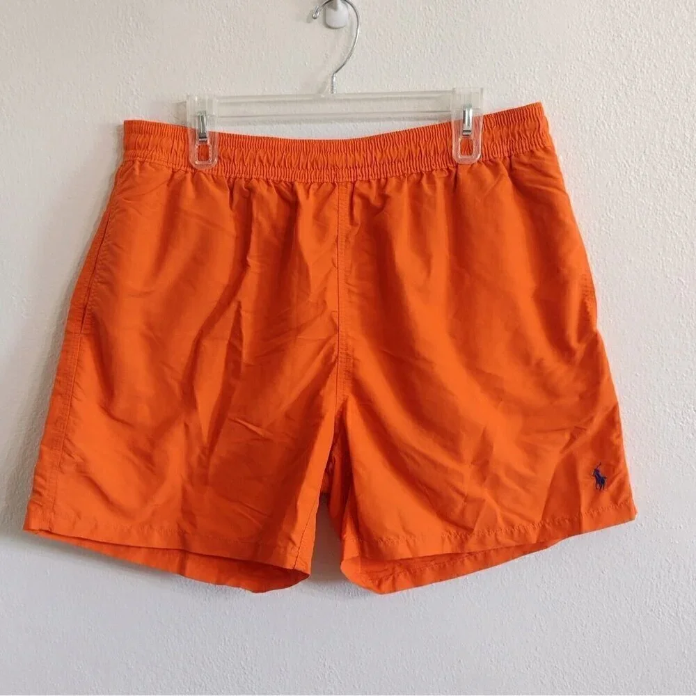 Polo Ralph Lauren Orange Lined Swimsuit Trunks Drawstring Waist and Mens 2XL